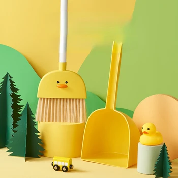 Jaunu cute olu dzeltenumu pīļu sukas dustpan uzstādīt bērnu spēle sukas mājsaimniecības bērnu mazo sukas dustpan