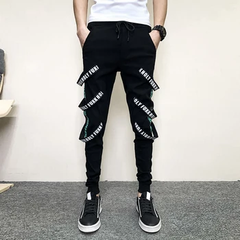 Korejas Vasaras Hip Hop Harēma Bikses Vīriešu Modes 2022 Jaunu Visu Maču Joggers Vīriešu Slim Fit Streetwear Gadījuma Bikses Vīriešu Melns 34-28