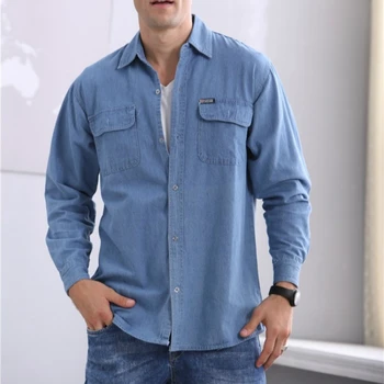 2019 jauno pavasara un rudens vīriešu augsnes slim garām piedurknēm liela izmēra džinsa krekls vīriešu garām piedurknēm plānais mētelis