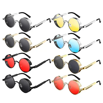 Modes Steampunk Brilles UV400 Augstas Kvalitātes Krāsainas Lēcas, Brilles Vīrieši Sievietes Retro Apaļas Metāla Rāmja Saulesbrilles, Briļļu