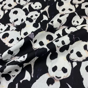 Jauki 110cm Platums-100% Kokvilnas Audums, Šūšana, Bērnu Apģērbu Kleita Melna/Balta Auduma Gudrs Panda Apdrukāta Auduma Iespiestas DIY