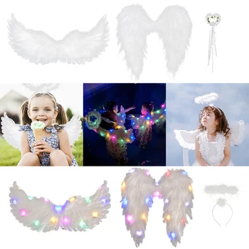 LED Angel Spalvām Spārnu Oreols ap Galvu stiprināmas Pasaku Stick Meitene Kostīms Puse Cosplay Piederumi Bērniem Dzimšanas dienas Apdare, Foto, Aksesuārus