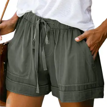  Sieviešu īsās bikses-Šorti vienkrāsainu Lielas Kabatas, Elastīga Vidukļa Mīksti Šorti Visu maču Gadījuma Šorti Streetwear