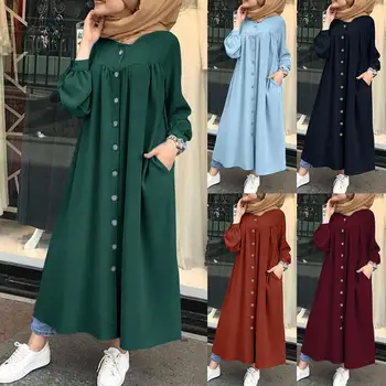 Musulmaņu Kleita Sievietēm tīrtoņa Krāsu Hijab Mežģīnēm Līdz Vidukļa Maxi Kleita Plus Lieluma Abayas Sievietēm Gadījuma Vaļīgas Drēbes Vasaras Vestidos 2021