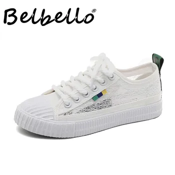 Belbello 2019. gada Pavasara-Vasaras audekla kurpes Vienkāršs, Viegls apavi Ērti Dzīvoklis papēži Karstā pārdošanas kurpes Atviegloti Elpojošs