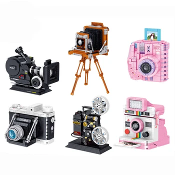Retro Kameras Veidošanas Bloku KM Radošo Polaroid Rozā Filmu Digitālās Kameras Modelis DIY Ķieģeļi Rotaļlietas Bērniem Dāvanas