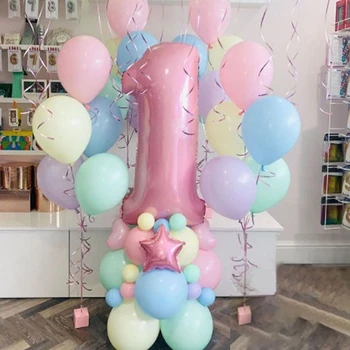 63pcs Cepums Lateksa baloni, Konfektes Rozā Ballons Uzstādīt 40inch Skaits Dzimšanas dienas svinībām Rotājumus Bērniem, Baby Dušas Rotaļlietas