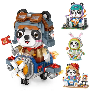 Karikatūra Cute Lelle Celtniecības Bloku Panda Pilots 3D Modelis, Salikts Mikro daļiņu Ķieģeļu DIY Kids Izglītojošās Rotaļlietas Svētku Dāvanu