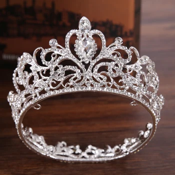 Moderns Līgavas Kāzu Vainags, Matu Piederumus, Sudraba Krāsas Rhinestone Crystal Crown Princess Apaļu Vainagu Līgavas Kāzu Kronis