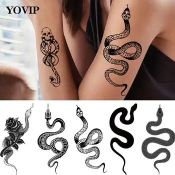 Modes Pagaidu Tetovējumu Uzlīmes Sievietēm, Vīriešiem Black Snake Ūdensizturīgs Viltus Tetovējums Vidukļa Ķermeņa Roku Tumša Čūska Tetovējums, Lielo Izmēru