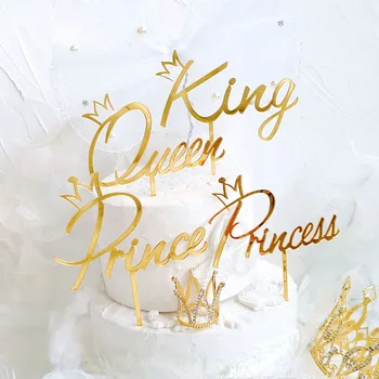 Akrila Princis, Princese Happy Birthday Cake Topper Zelta Spogulis Karalis, Karaliene Cupcake Cilindrs par Dzimšanas dienas ballīti Kūka Rotājumi