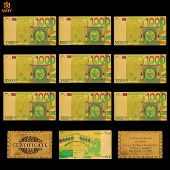 10Pcs/Daudz Krāsas Zelta Banknošu Uzstādīt 1000 Eiro Banknošu Suvenīru Papīra Naudas Kolekcija Dāvanas