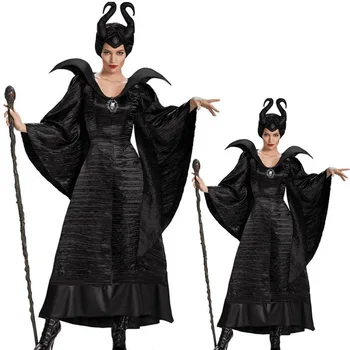 Disney Maleficent Cosplay Tērpu Halloween Filmas Luksusa Melna Mantija, Ļauno Raganu Karaliene Kleita Cosplay Party Kostīms Komplekts Pieaugušo