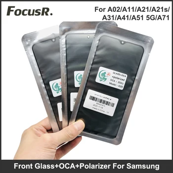 Ori Priekšējo Ārējo Stikla Lēcas Ar OCA Līme Polarizatoru Filmu Samsung A51 A71 A41 A02s A21s A70 Ekrānu Remonts Rezerves Daļas