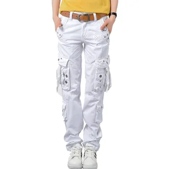 Multi Pocket Sieviešu Streetwear Taisni Baggy Kravas Bikses Harajuku Sieviešu Augsto Vidukli, Zaudēt Taktiskās Bikses Balta Sarkana Zaļa