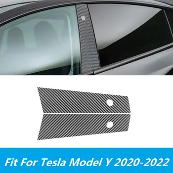 Nekustamā Oglekļa Šķiedras Ārējo Apdari Automašīnas Logu B Pīlāra Vāciņš Melns, Uzlīmes Par Tesla Modelis 3 Modelis Y