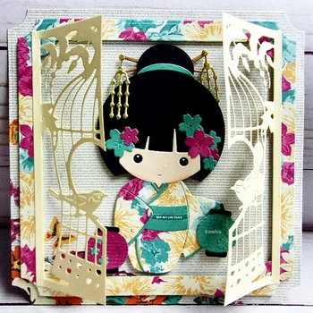 Jauki Laternu Ķiršu Kimono Meitene Metāla Griešanas Mirst Cilvēku Trafaretu uz DIY Scrapbooking Kartes Dekoratīvie