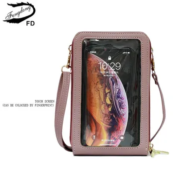 Fengdong touch screen mobilais tālrunis, soma mini viena pleca soma maziem crossbody somas sievietēm PU ādas maku, kredītkarti gadījumā