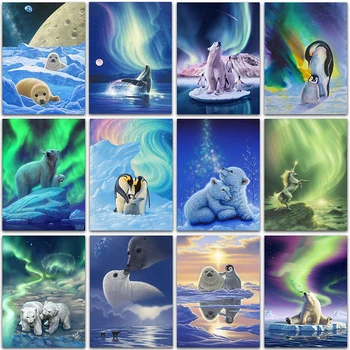 5D Dimanta Krāsošanas Komplekts Karikatūra dzīvnieku ainavu aurora leduslācis Pilnu Kvadrātveida&Kārta izšuvumi mozaīkas Cross stitch Krāsas māksla