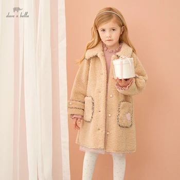 DKY19584 dave bella ziemas bērni meiteņu modes jaka kabatām, kapuci mētelis bērnu augstas kvalitātes outerwearar