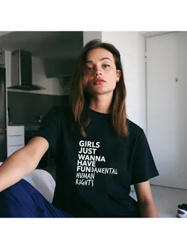 Meitenes Vienkārši Gribu Būt Cilvēka Pamattiesības, Drukāt Feministu T Krekls Sievietēm ar Īsām Piedurknēm Vasaras O-veida kakla Topi, t-veida, Camisetas Mujer