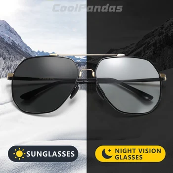 CoolPandas 2020. gadam Photochromic Polarizētās Saulesbrilles, Vīriešu Atmiņas metāla Sešstūra Retro Saules brilles Braukšanas Brilles UV400 Gafas De Sol