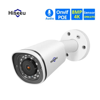 Hiseeu Jaunāko Bullet 4K 8MP POE IP Kameras Ūdensizturīgs Audio Ieraksts, Video Novērošanas Drošības CCTV Kameras, lai PO VRR 48V H. 265