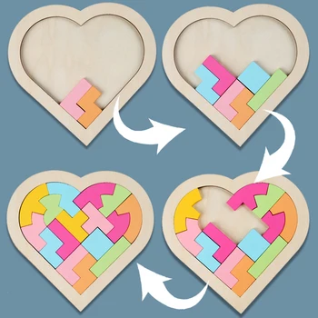 Bērnu Tetris Sirds Formas Jigsaw Puzzles, Koka Rotaļlietas, Montessori Ģeometriskā 3d Puzles Izglītības Bērnu Bērnudārzā Piederumi