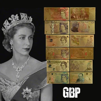WR Apvienotās Karalistes Mārciņas 5 10 20 50 Banknošu 24K Zelta Pārklājumu Elizabete II GBP Reprodukcija Banknošu Papīra Naudu, Dāvanas Kolekcija