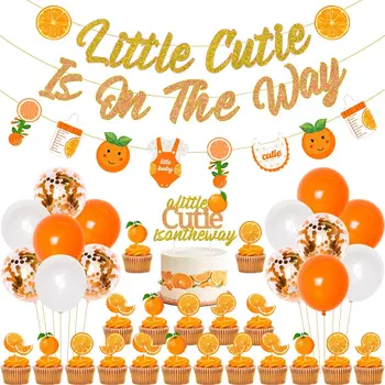 Maz Cutie Baby Dušas Apdare Maz Cutie Ir Ceļā Banner Citrus Vainags Apelsīnu Kūka Topper par Meiteni, Dzimšanas dienas svinības