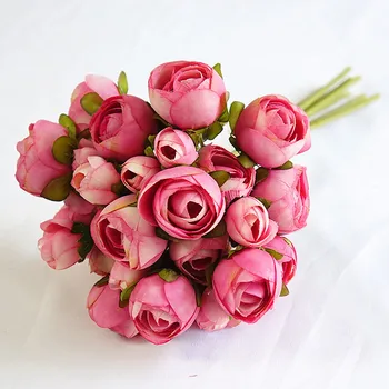 Roku darbs Tējas rožu pušķi, kāzu līgavas roku zīda ziedi mākslīgie ziedi mājas dekori Vainags flores artificiales