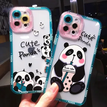 Ottwn Cute Dzīvnieku Pārredzamu Panda Tālrunis Lietā Par iPhone 11 12 13 Pro Max XS X XR 7 8 Plus SE 