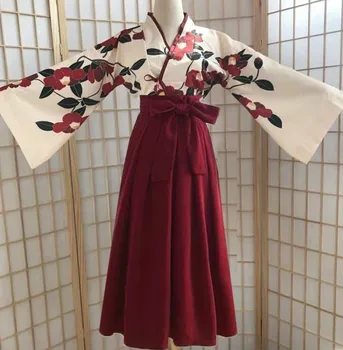 Kimono Sakura Meitene Japāņu Stila Ziedu Drukāt Vintage Kleita Sievieti Austrumu Camellia Mīlestība Kostīmu Haori Yukata Āzijas Apģērbu