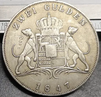 1847 Firstisti Hohenzollern-Sigmaringen 2 Gulden-Carl Sudraba Pārklājumu Kopija Reta monēta