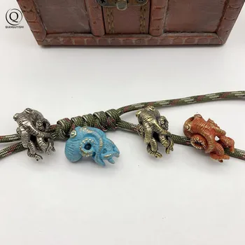 Misiņa Jūras Dzīvnieku Astoņkāji Nazis ar Pērlītēm Vintage Keychain, Kuloni, Āra EDC Jumta Karājas Virve Rotaslieta DIY Paracord Piederumi