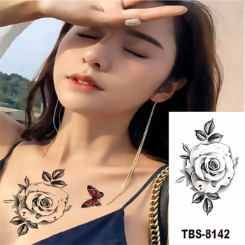Pagaidu Tetovējumu Uzlīmes Sievietēm Uzlīmes uz Krūtīm Modes Ziedu Viltus Ūdensizturīgs Tetovējumiem Sieviete Tetovējums Tatoos Vīriešiem Galvaskausa Māksla