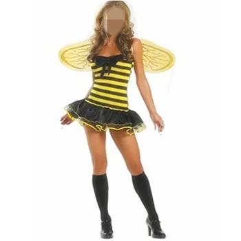 Gudrs Strapless Melnā Un Dzeltenā Masku Sievietes Sexy Bumble Bee Tērpus Ar Spārniem Sieviešu Cutie Bišu Sexy Kostīmu Spēlē