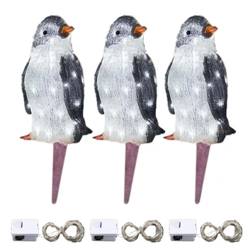 3 Gab./Komplekts Gaismas-Up Pingvīnu Ziemassvētku Rotājumi Kvēlojošs Ausma Pingvīns Svētku Rotas ar LED Mini Āra Apgaismojums