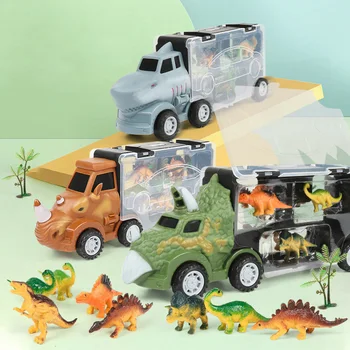 bērniem Dinozauru automašīnas Portatīvās atmiņas Triceratops Konteineru Kravas ar 4 mini dinozauru rotaļlietas un diviem kokiem