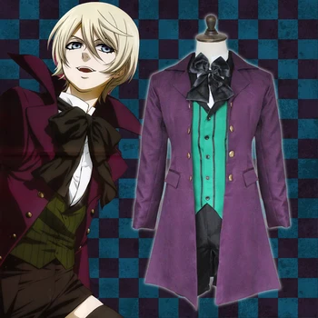 Anime Black Butler 2 Kuroshitsuji Alois Trancy Vienotiem Tērpiem Cosplay Kostīmi Pilnu komplektu (Ārējā + Veste + Krekls + Šorti+tauriņu)