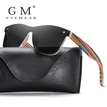 GM Krāsu Koka Saulesbrilles Sieviešu Polarizētās Modes Saules Brillēm, Oriģināls Koka Oculos de sol masculino Ar Lodziņu
