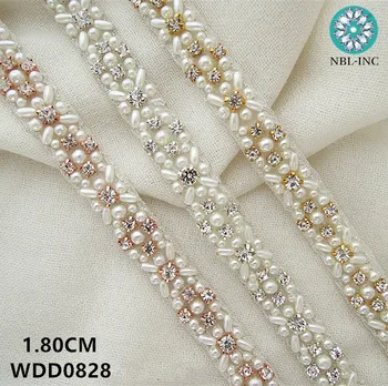 (10 metri )Līgavas puses fāzēm, šūšanas kristāla rhinestone pērle aplikācijas trim dzelzs par kāzu kleitas jostas WDD0828