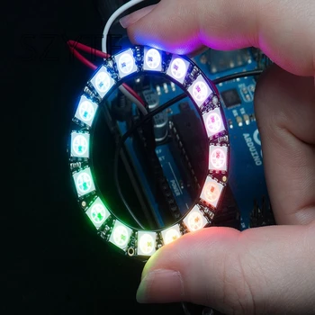 16 Bitu WS2812 5050 RGB LED Smart Pilna Krāsu RGB Lampas Gredzenu Attīstības padomes - Liels Gredzens