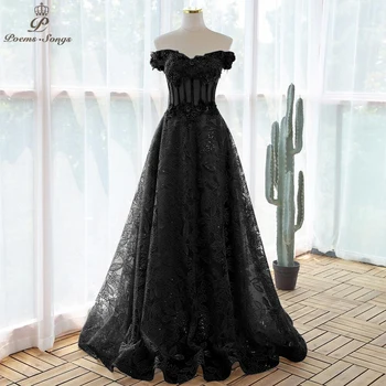 Jauna Eleganta sequin mežģīnēm melnā ziedi Vakara kleitu balles kleitas, vakara tērpi vestidos de fiesta drēbes de soirée de mariage