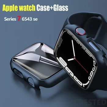Stikla+Vāks Apple Skatīties lietā 45mm 41mm 44mm 40mm 42mm 38mm iWatch Accessorie Ekrāna Aizsargs Apple skatīties serie 3 4 5 6 SE 7