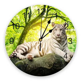 Zaļā Meža Dzīvnieku White Tiger Akmens Sienas Pulkstenis Ar Modernu Dizainu Kārta Iekštelpu Mājas Birojs Dzīves Telpu Dekorēšana Māja