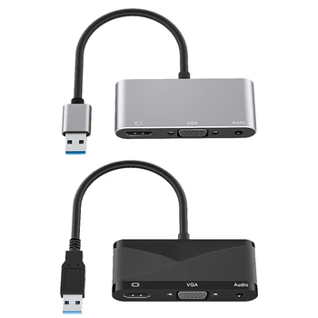 USB 3.0 VGA H&DMI-saderīgs 3,5 Audio Adapteri Doks HUB 3 in 1 1080P HD Multi-Display Converter Sadalītāja Windows 7/8/10