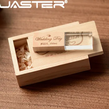 JASTER usb flash drive usb2.0 stilīgs koka kristāla radošo 4GB 8GB 16GB 32GB 64GB fotogrāfijas atmiņas uzglabāšanas U diska bezmaksas logo