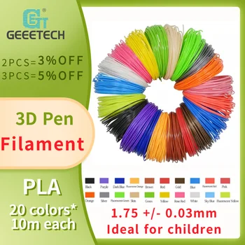 Geeetech 1,75 mm PLA, PCL 3D Pavedienu Plastmasas lielākajai daļai 3D pildspalva un printeri, bērniem, netoksisks un Drošs, 20 krāsas*10m