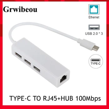 Grwibeou Tips-c USB C Portu USB HUB 100Mbps RJ45 Ethernet Portu, Adapteris USB-C USB 2.0 HUB Vadu Tīkla Klēpjdatoru Macbook